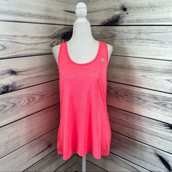 Adidas Bright Coral-Pink Athletic Racerback Tank Top Large - Picture 1 of 5